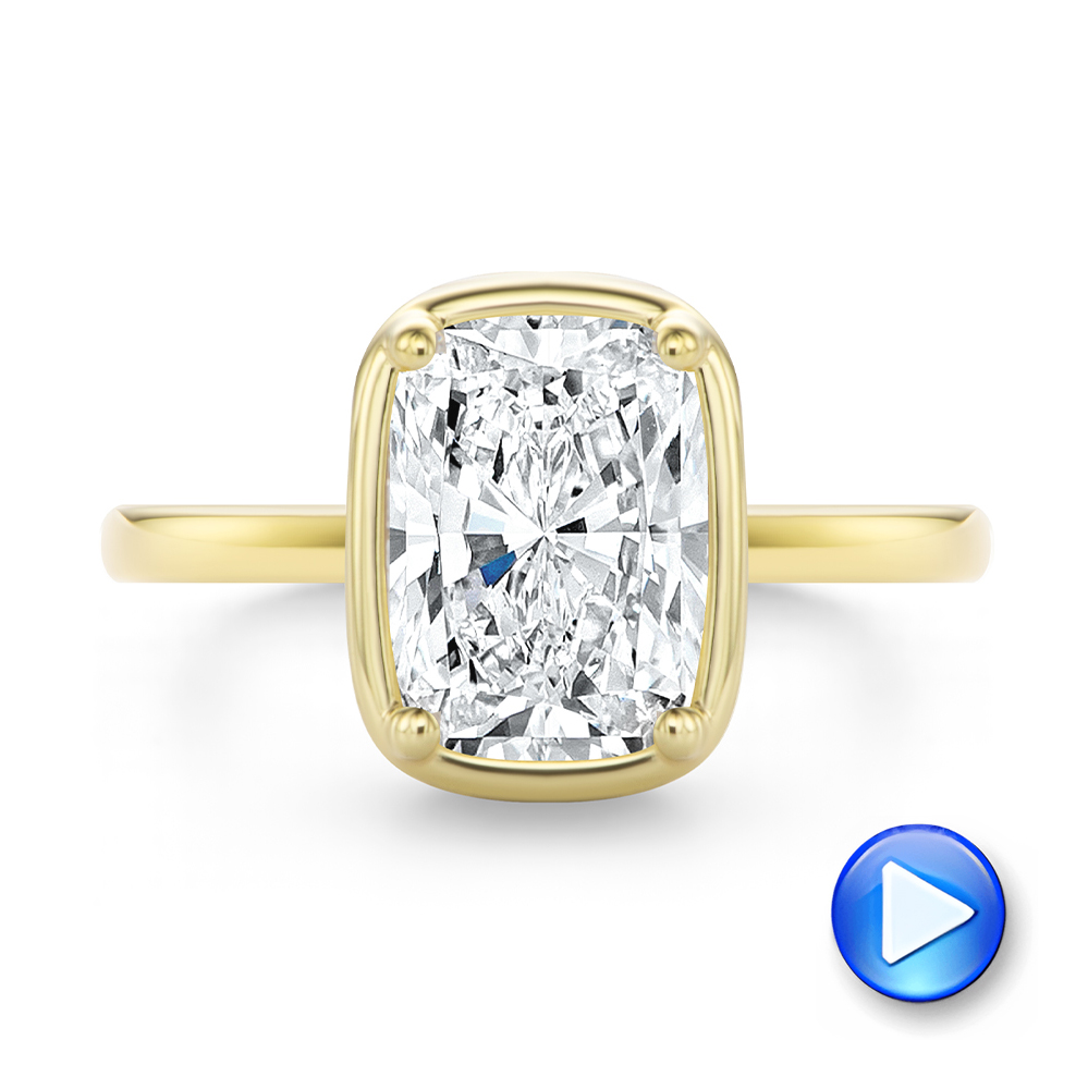 14k Yellow Gold Elongated Cushion Cut Diamond and Hidden Halo Engagement Ring - Video -  108358 - Thumbnail