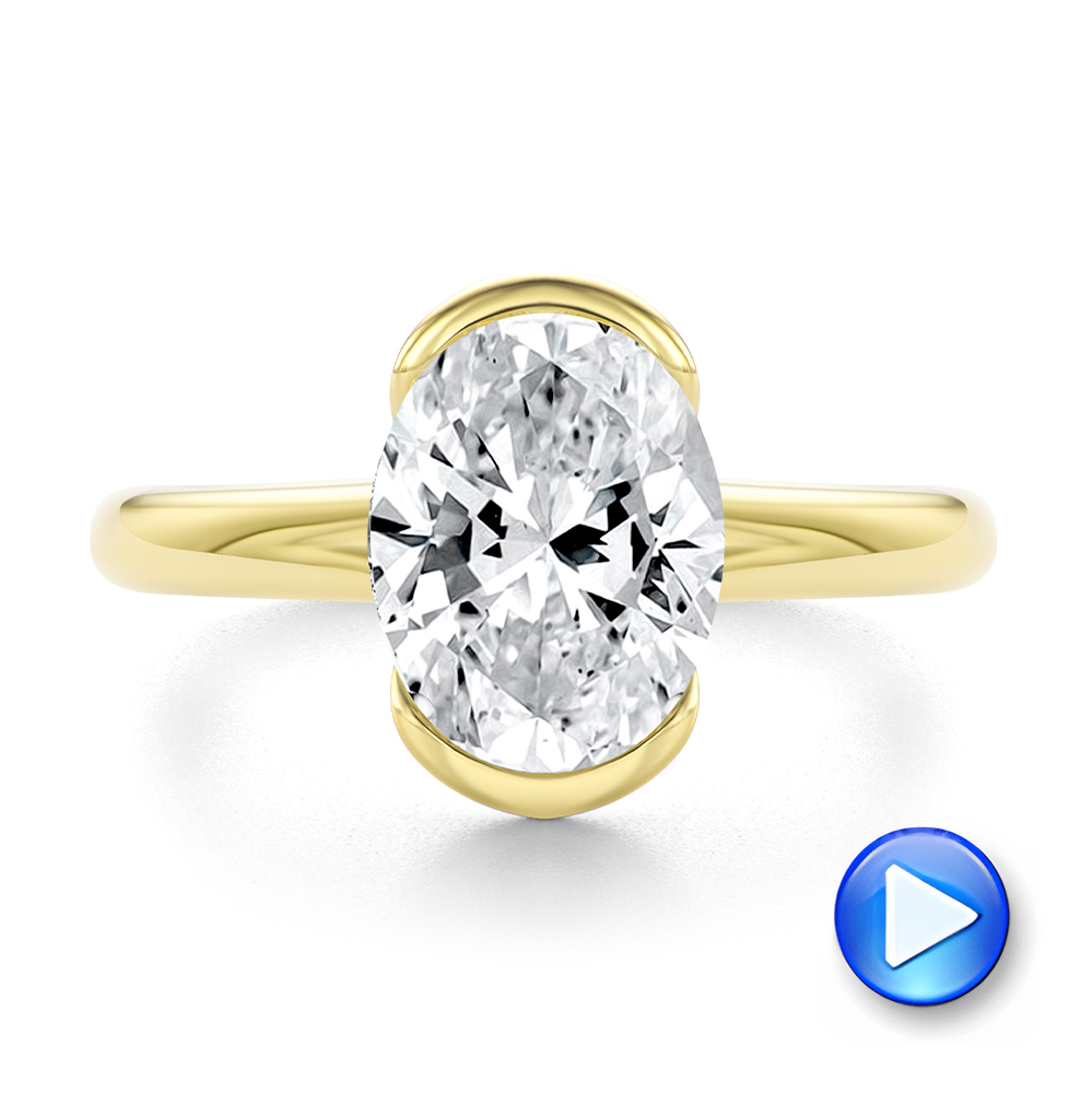 14k Yellow Gold Half Bezel Oval Diamond Split Shank Engagement Ring - Video -  108359 - Thumbnail
