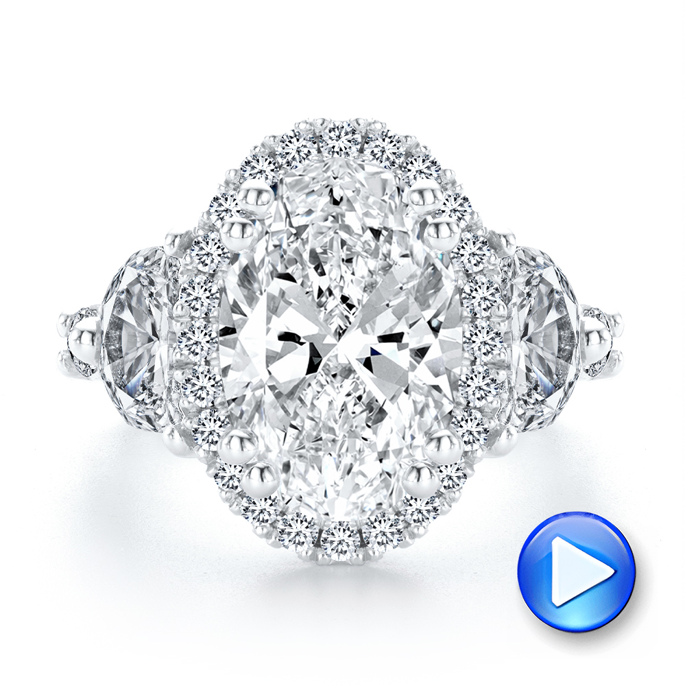  Platinum Oval And Half Moon Diamond Engagement Ring - Video -  108367 - Thumbnail