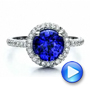  Platinum Custom Blue Sapphire And Pave Engagement Ring - Video -  100078 - Thumbnail