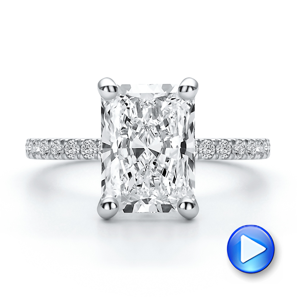 14k White Gold Lotus Basket Radiant Cut Diamond Engagement Ring - Video -  108545 - Thumbnail