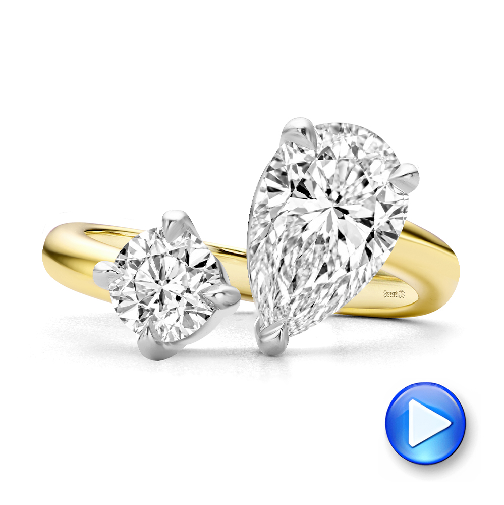 14k Yellow Gold And Platinum Toi Et Moi Pear And Round Diamond Engagement Ring - Video -  108546 - Thumbnail