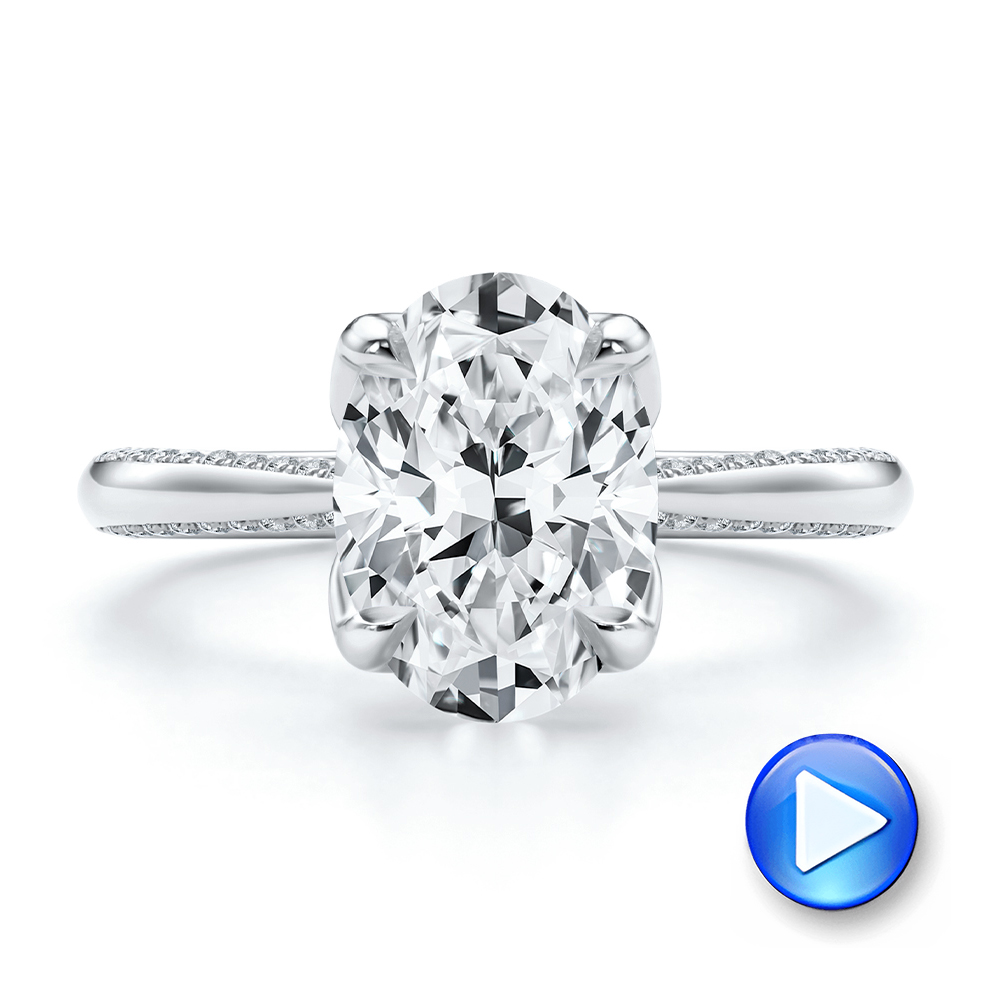  Platinum Lotus Head Oval Pave Diamond Engagement Ring - Video -  108551 - Thumbnail