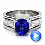  Platinum Custom Oval Blue Sapphire Engagement Ring - Video -  100039 - Thumbnail