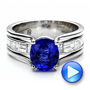  Platinum Custom Oval Blue Sapphire Engagement Ring - Video -  100039 - Thumbnail
