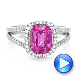  Platinum Platinum Custom Pink Sapphire And Diamond Halo Engagement Ring - Video -  1103 - Thumbnail