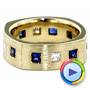 18k Yellow Gold Custom Diamond And Blue Sapphire Men's Band - Video -  1200 - Thumbnail