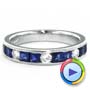 14k White Gold 14k White Gold Custom Diamond And Blue Sapphire Band - Video -  1388 - Thumbnail