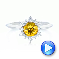 14k White Gold 14k White Gold Diamond And Yellow Sapphire Engagement Ring - Video -  1403 - Thumbnail