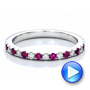 18k White Gold Pink Sapphire Eternity Band With Matching Engagement Ring - Video -  100000 - Thumbnail